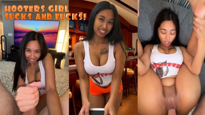 Doğal Göğüslere Ve Kalın Bir Popoya Sahip Asyalı Hooters Sunucusuyla Birinci Şahıs Deneyimi!