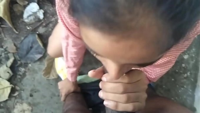 Bir Okul Kızı, Erkek Arkadaşıyla Açık Havada, Köy Ortamında Seks Yapıyor.