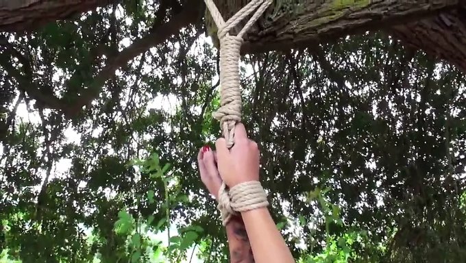 Kadın Soyunuyor Ve Bdsm Oyununda Yoğun Bir Açık Hava Kırbacına Dayanıyor