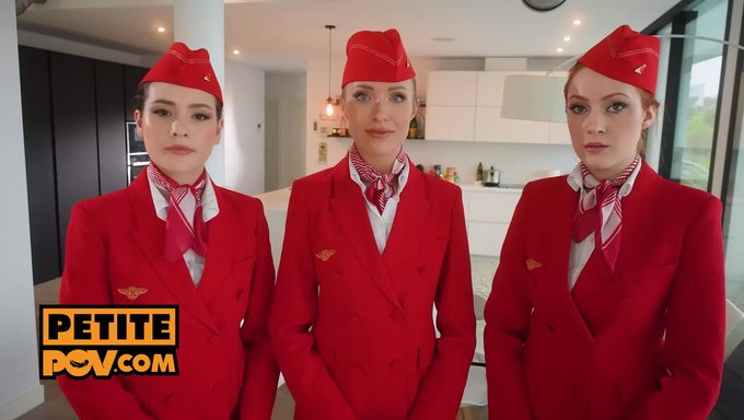 Stewardesses Angelika Grays And Cherry Candle In Hardcore Foursome Sex On An Airplane