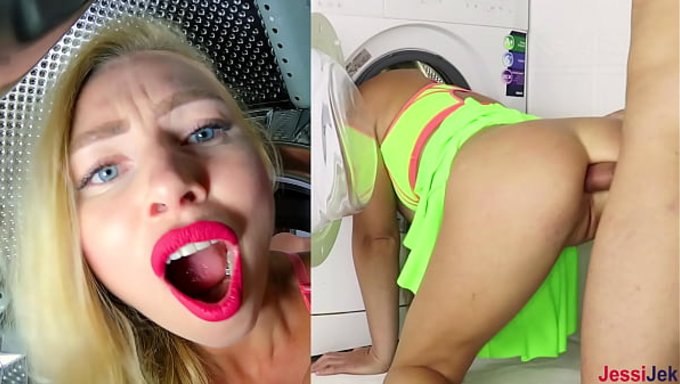 Jessi Jek, Çamaşır Makinesinde Sıkıştıktan Sonra Kıçı Sikiliyor Ve Kremalı Doluyor.